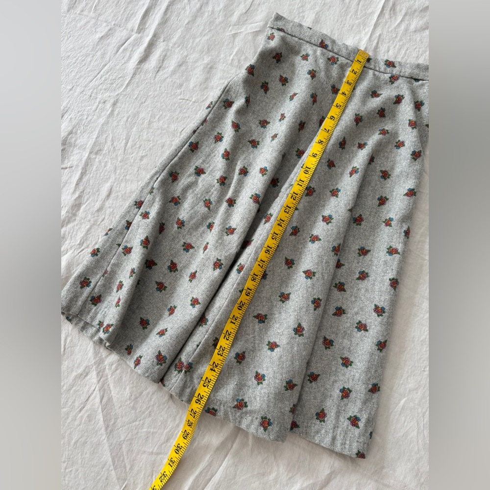 Vintage Grey Floral Midi a line Skirt union made xs s - Picture 12 of 14